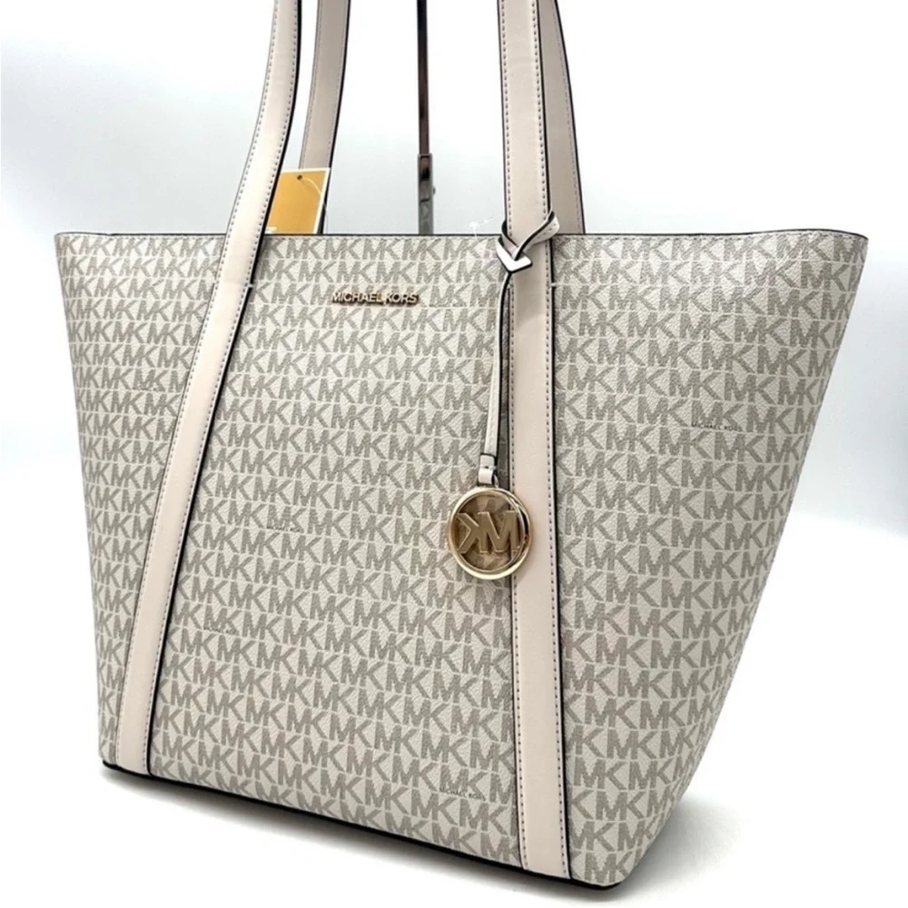 Michael Kors Pratt Large Signature Logo Tote Bag & Double Zip Wallet Light Cream - Picture 3 of 11